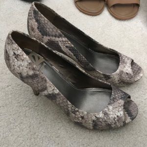 Women’s Fergalicious open-toed dress heel.